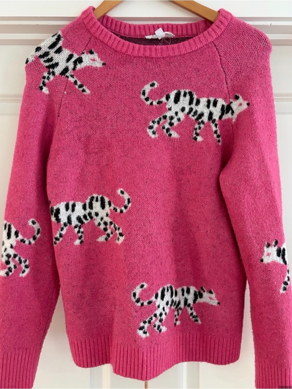 THML Hot Pink Crewneck Sweater with Leopard Motif